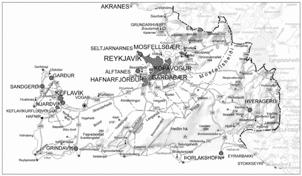 Fylgiskjla, kort af Suðvesturlandi