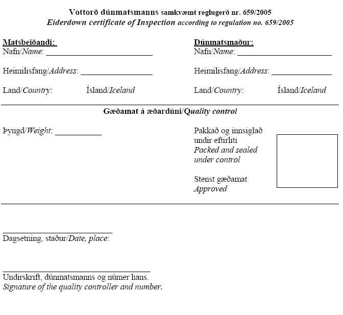 Vottorð dúnmatsmanns